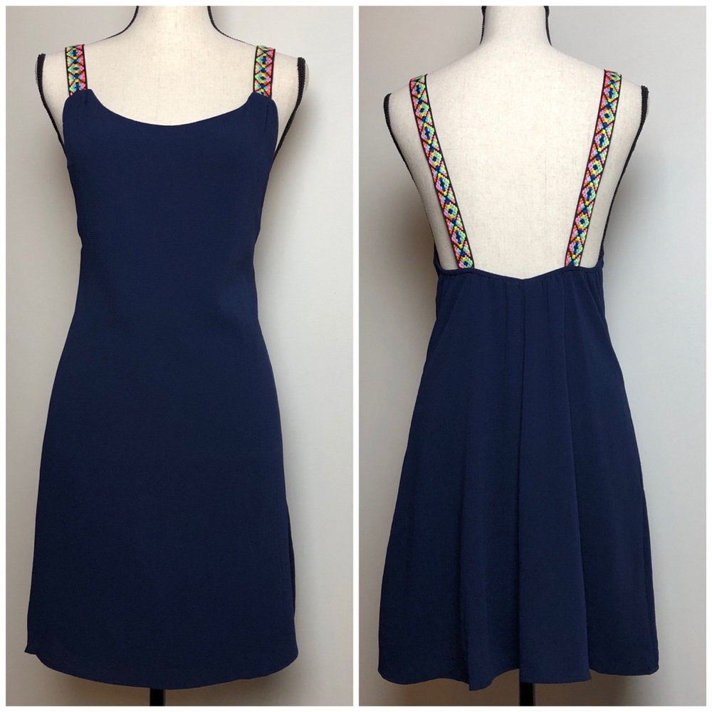 Slip Dress w/ Multi-Colored Embroidered Straps NWT